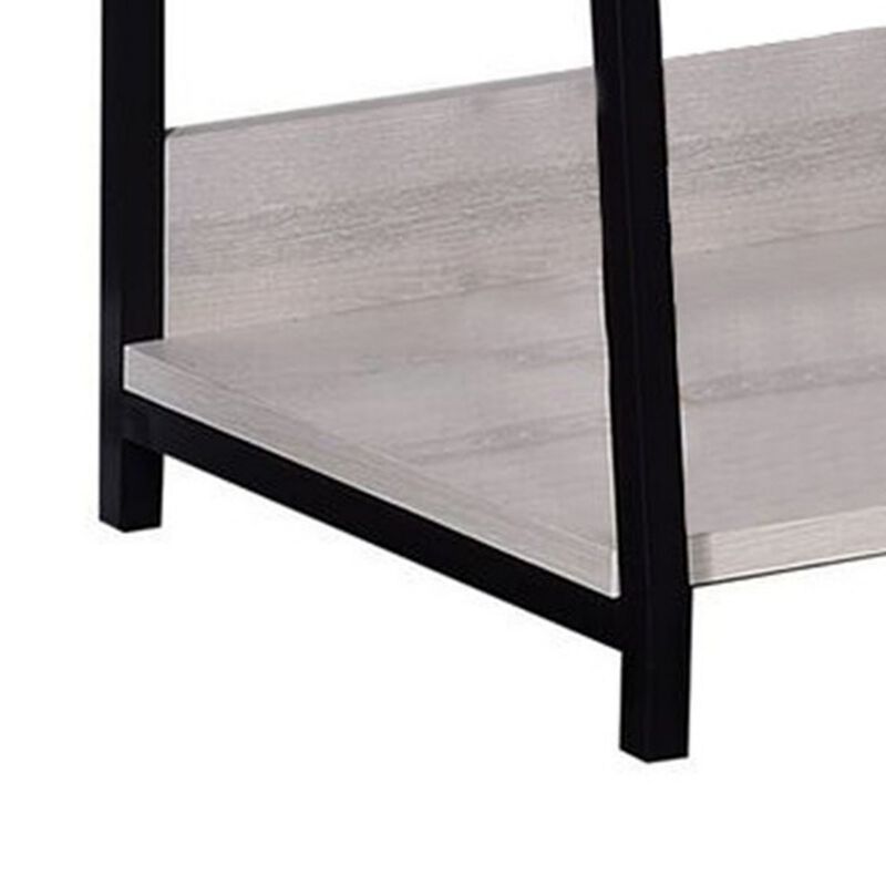 Wooden Bookshelf with 3 Open Compartments, Washed White and Black-Benzara
