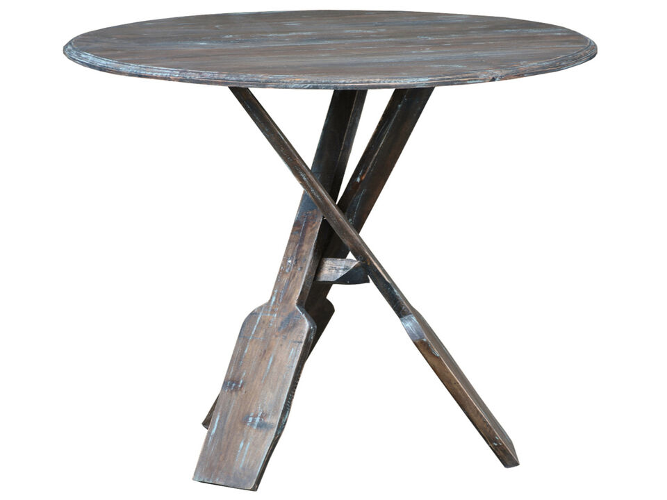 Shabby Chic Cottage 23.5 in. Bluebrush Brown Round Solid Wood End Table
