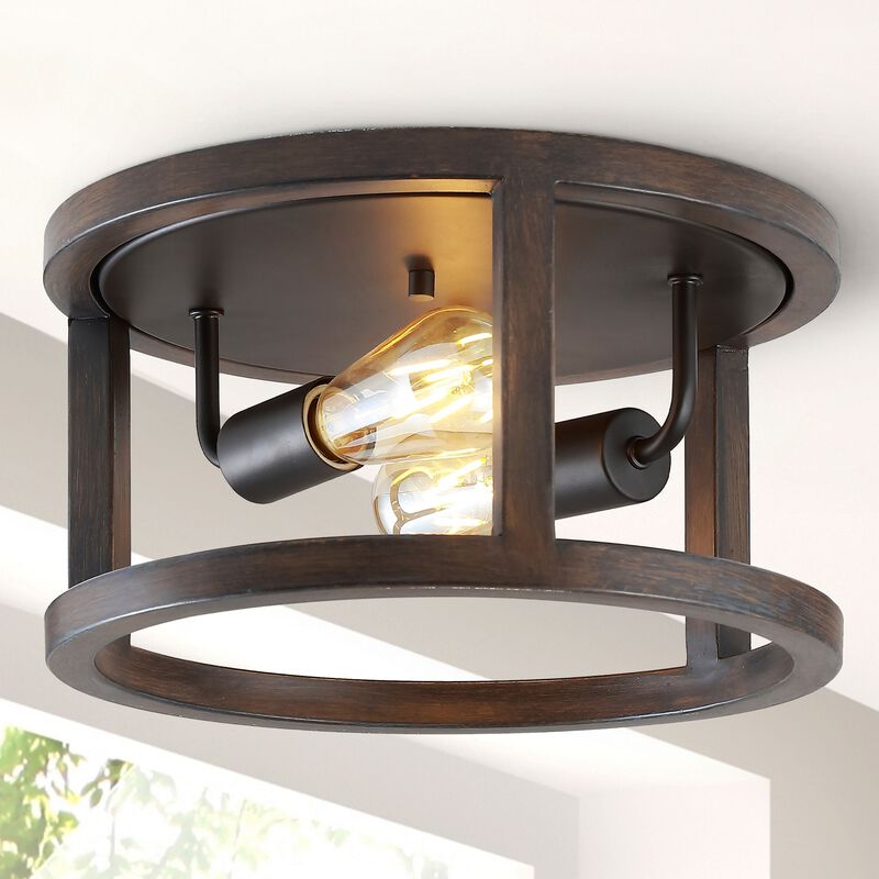 Atelier 2-Light Iron Rustic Industrial LED Flush Mount