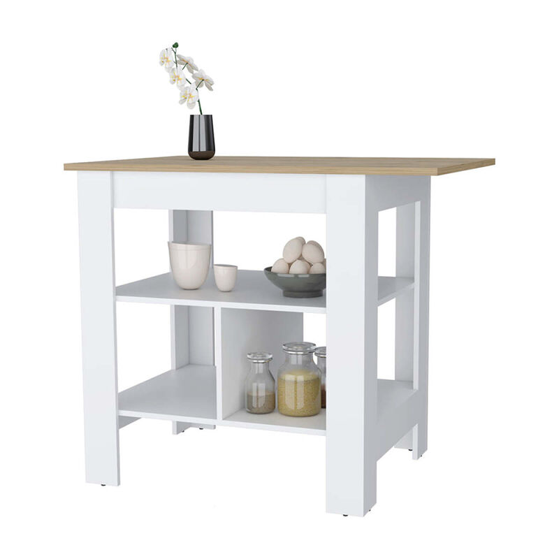 Streamdale Adeline 3-Shelf Kitchen Island White And Macadamia