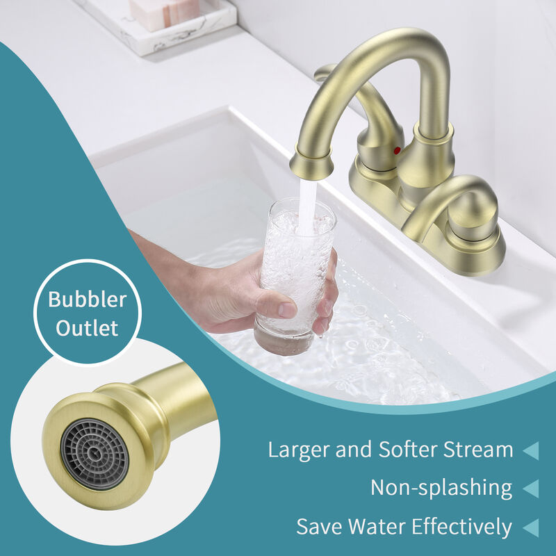 360° Swivel Spout Bathroom Faucet 2-Handle Centerset with Supply Hoses