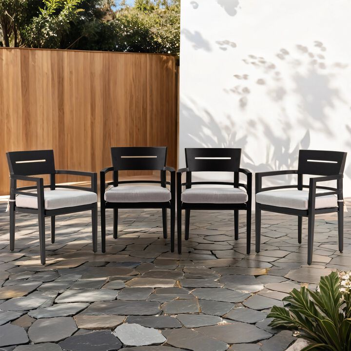 MONDAWE 4 Pieces Outdoor Patio Aluminum Stationary Dining Chairs with Outdoor-grade Sunbrella Fabric Cushions and Tapered Feet,Ember Black