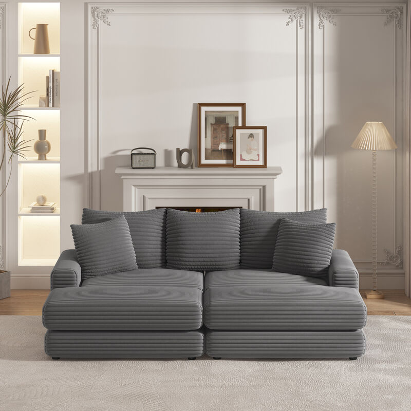 Corduroy 3-Seater Sofa Set with Pillows and Ottoman