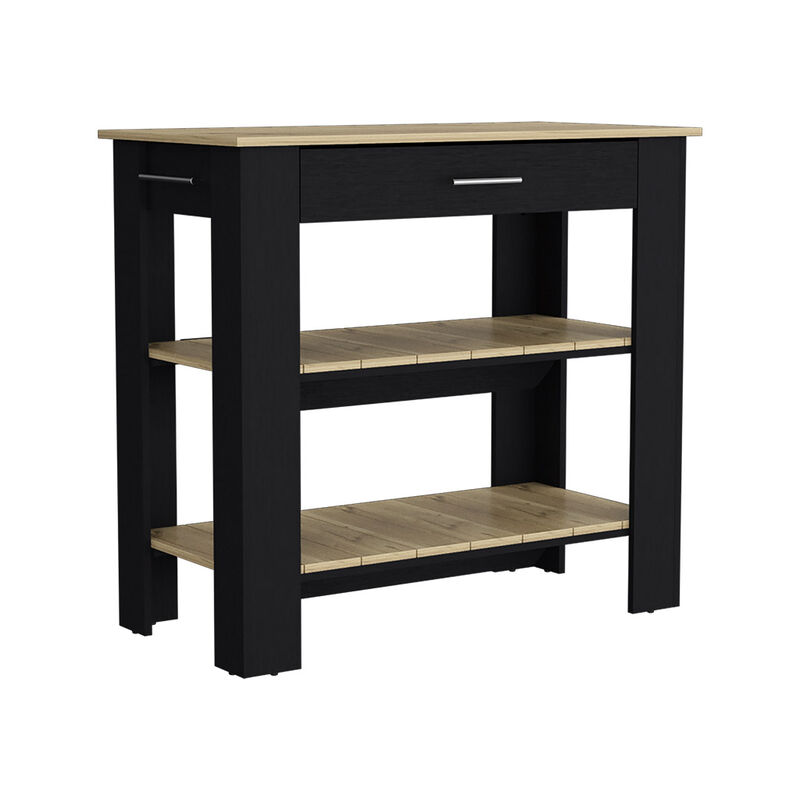 Kitchen Island 40 Inches Dozza, Kitchen, Black / Light Oak