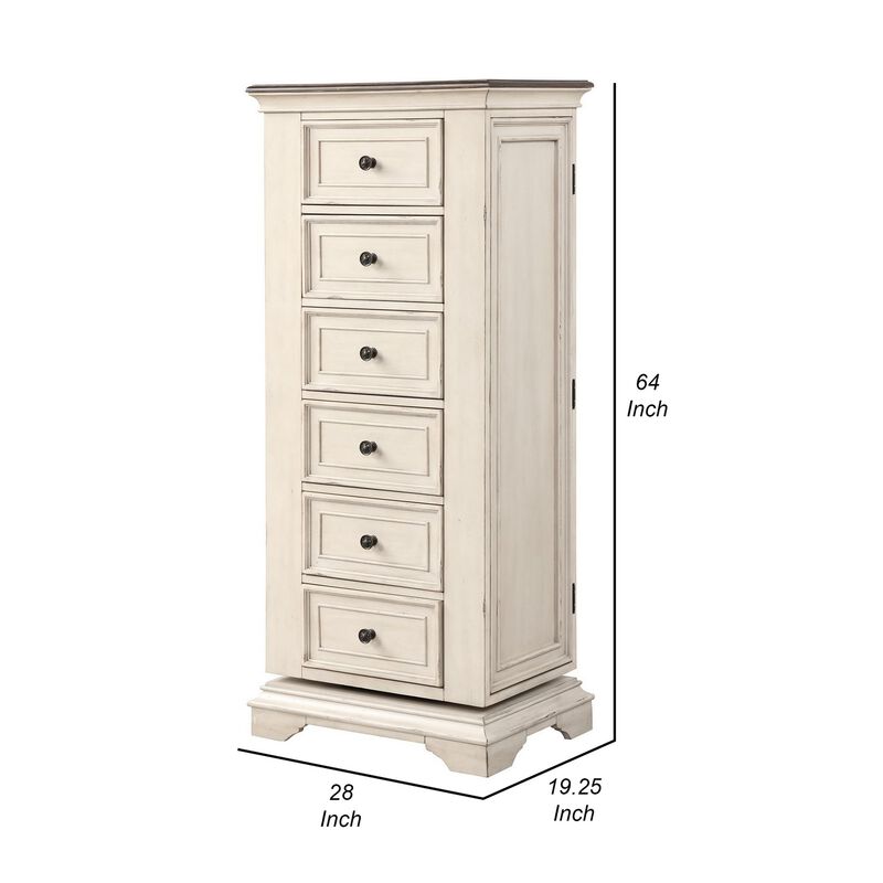 Benjara Maia 64 Inch Tall Swivel Dresser Chest, Mirror, Velvet Lined Drawers, White, Brown, Black