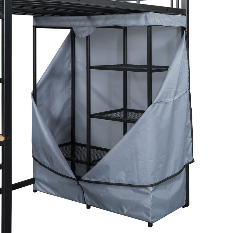 Merax Metal Loft Bed with Storage  and Wardrobe