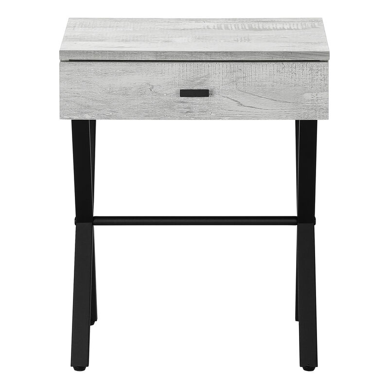 Monarch Specialties I 3451 Accent Table, Side, End, Nightstand, Lamp, Storage Drawer, Living Room, Bedroom, Metal, Laminate, Grey, Black, Contemporary, Modern