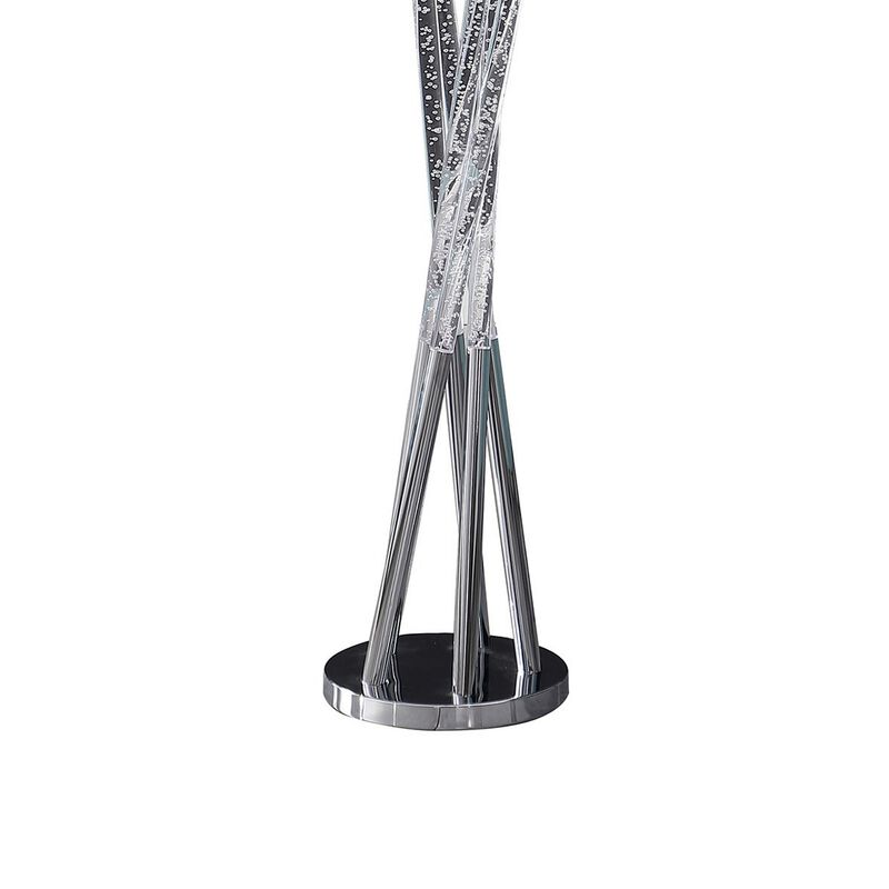 49 Inch Floor Lamp, Five Lighting Rods, Strong Metal Base, Silver, Chrome-Benzara