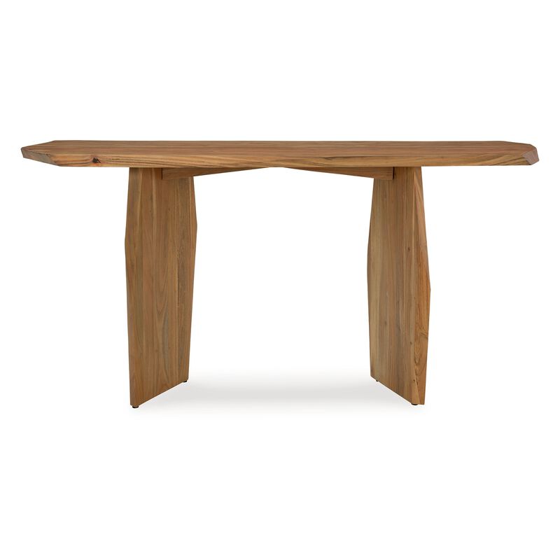 Console Sofa Table, Acacia Wood Irregular Tabletop, Brown 64 Inch - Benzara