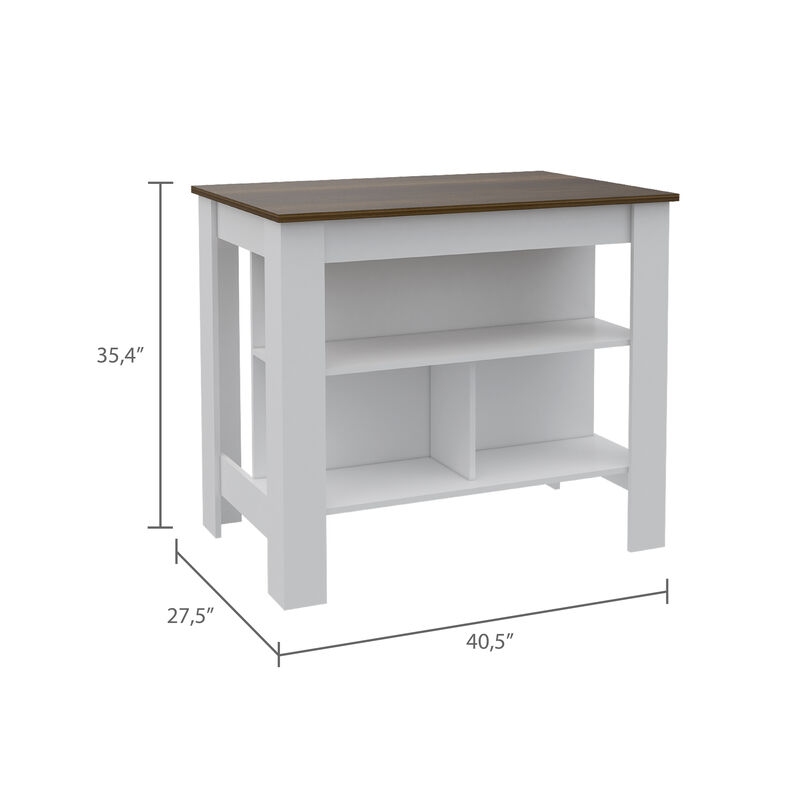 Streamdale Rockaway 3-Shelf Kitchen Island White And Walnut