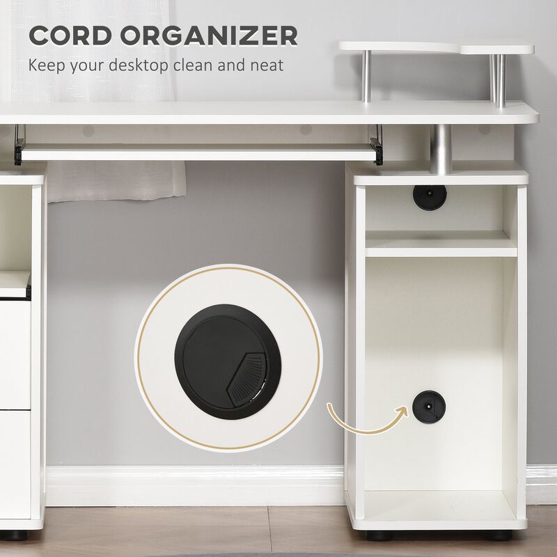 White Home Office: Multi-Function Computer Desk with Keyboard Tray