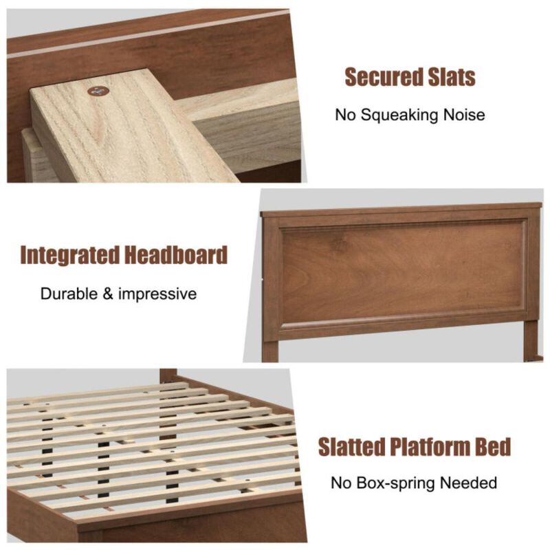 Hivvago Full Size Platform Slat Bed Frame with High Headboard
