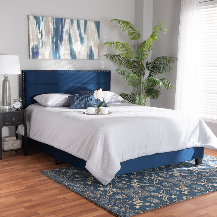 Baxton Studio Tamira Glam Navy Velvet Fabric Upholstered Queen Size Panel Bed