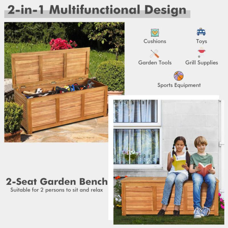 Hivvago 47 Gallon Acacia Wood Storage Bench Box for Patio Garden Deck