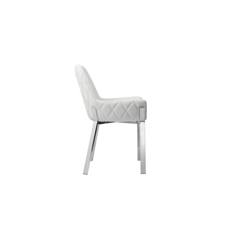 Fuma 23 Inch Set of 2 Dining Chairs, Foam Fill, White Faux Leather, Silver - Benzara