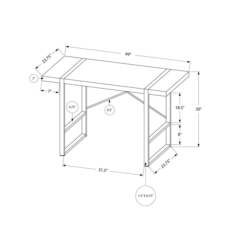 Monarch Specialties I 7312 Computer Desk, Home Office, Laptop, 48"L, Work, Metal, Laminate, Grey, Black, Contemporary, Modern