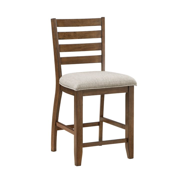 Trea 26 Inch Counter Height Chair, Ladder Back, Polyester, Cherry, Set of 2 - Benzara
