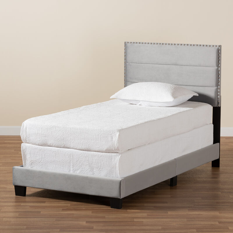 Baxton Studio Tamira Glam Navy Velvet Fabric Upholstered Twin Size Panel Bed