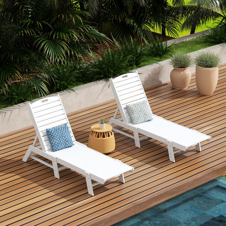 Reclining Outdoor Patio Adjustable Chaise Lounge Chair (Set of 2)