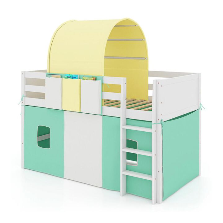 Hivvago Twin Size Loft Bed Playhouse Bed Frame with Tower Tent and 3 Storage Pockets
