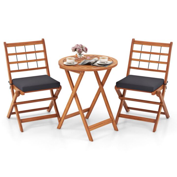 Hivvago 3 Pieces Acacia Wood Patio Bistro Set with Cushions