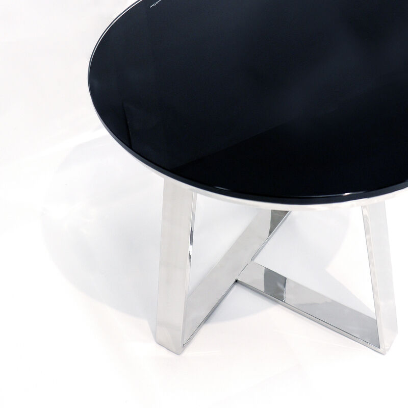 Pasargad Home Luxe Glass & Steel End Table, Black/Chrome