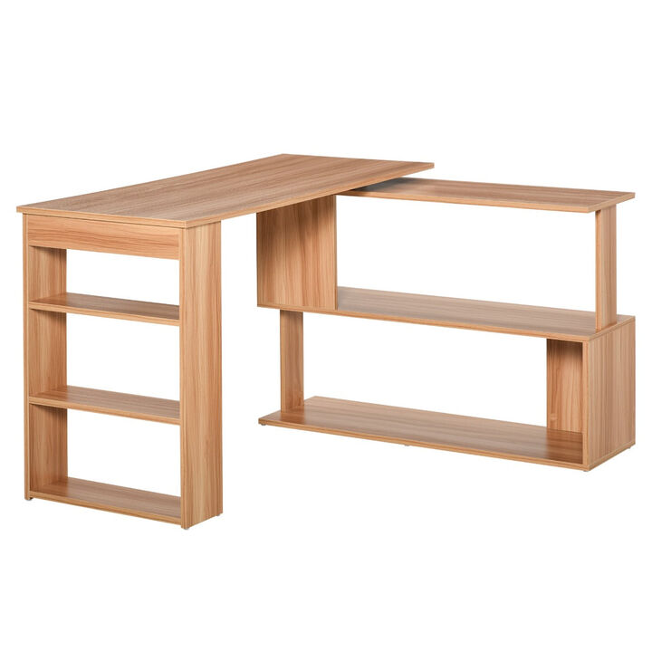 Maple Productivity Center: 360° Rotating L-Shaped Desk with Shelves
