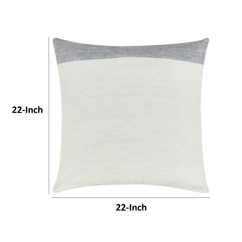 Throw Pillow, 22 Inch Subtle Stripe Design, White Gray Flax Linen - Benzara