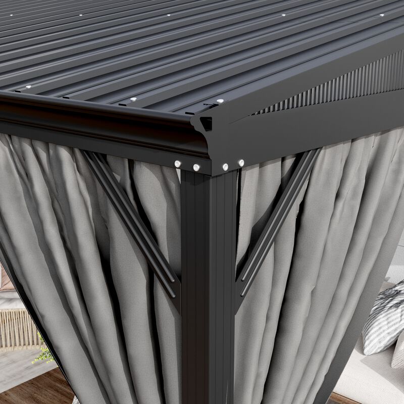 FUFU&GAGA Black Patio Lean-to Gazebo – Wall-Mounted Gazebo with Galvanized Steel Roof, Aluminum Frame, Mosquito Netting & Curtains, (165.7" L x 142.8" W x 103.4" H), Black