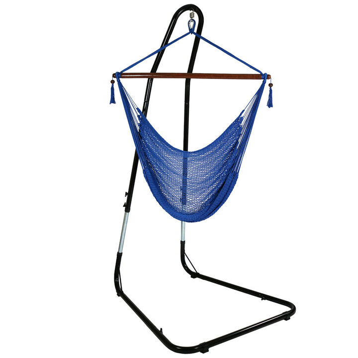 Sunnydaze Extra Large Hammock Chair with Adjustable Steel Stand - Blue