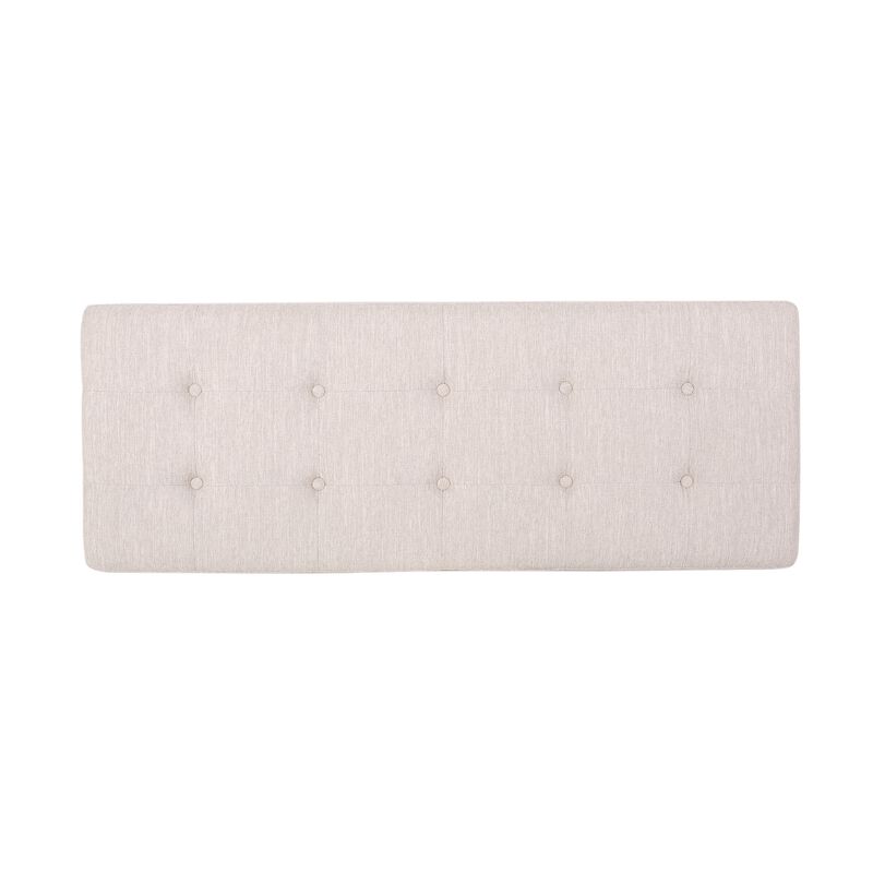 Liba Ottoman Bench, Button Tufted Beige Fabric, Black Frame, 47 Inch - Benzara