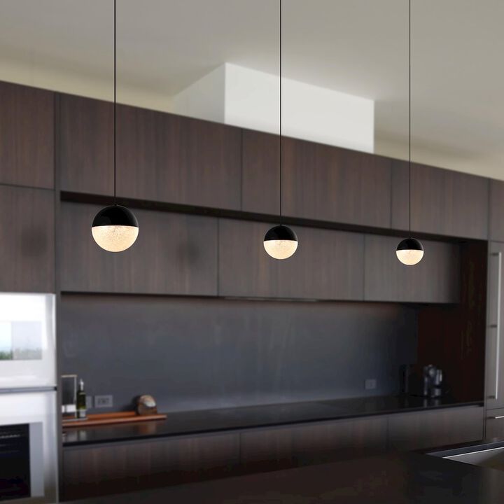 VONN Lighting Integrated LED Height Adjustable Pendant Light with Globe Shade in Black