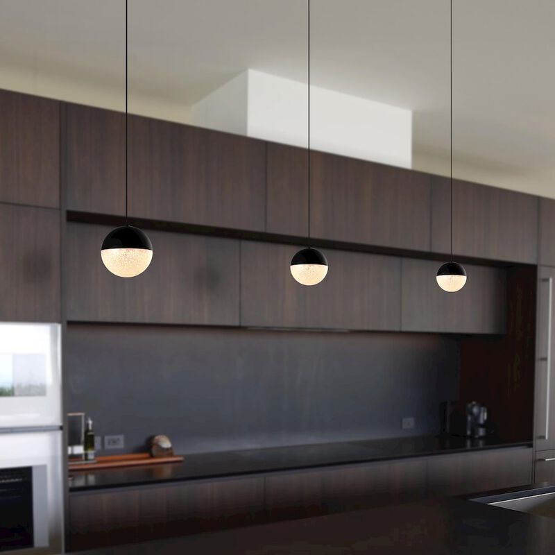 VONN Lighting Integrated LED Height Adjustable Pendant Light with Globe Shade in Black