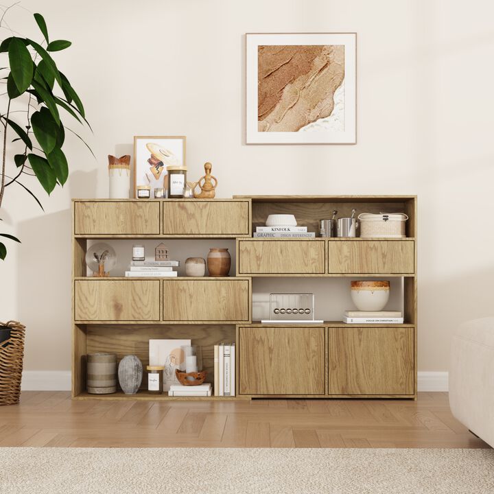 FUFU&GAGA Modern Wooden Pull-Out Drawer Cabinet, P2 MDF, Oak Finish (31.5" W x 35" H x 11.8" D), Oak