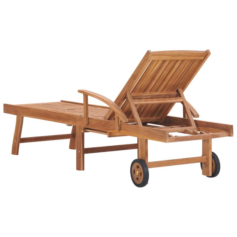 vidaXL Sun Lounger with Black Cushion Solid Teak Wood