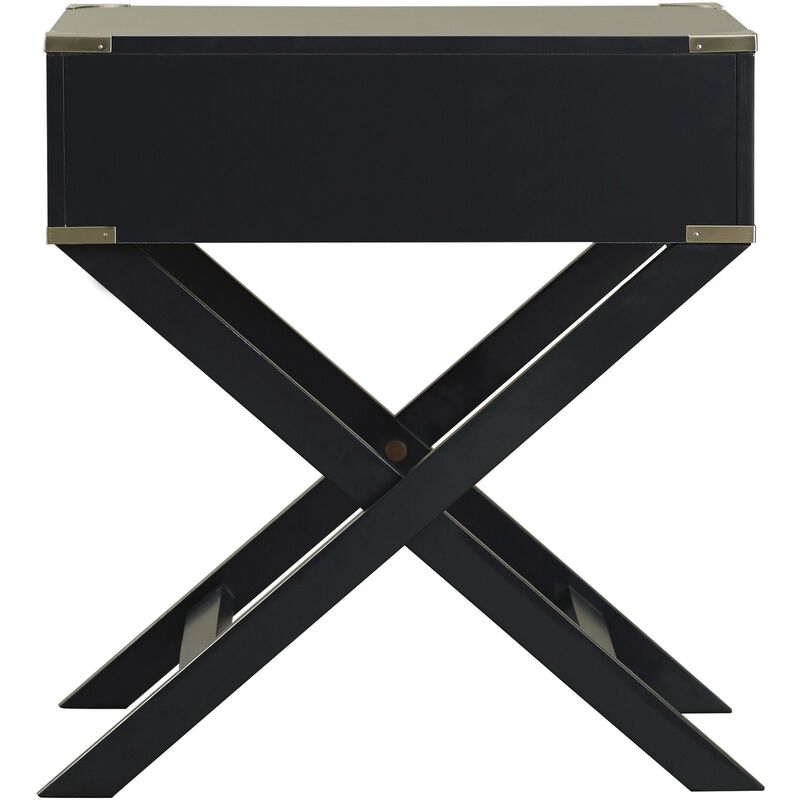 Hivvago Dark Grey Black 1-Drawer End Table Nightstand with Modern Classic X Style Legs
