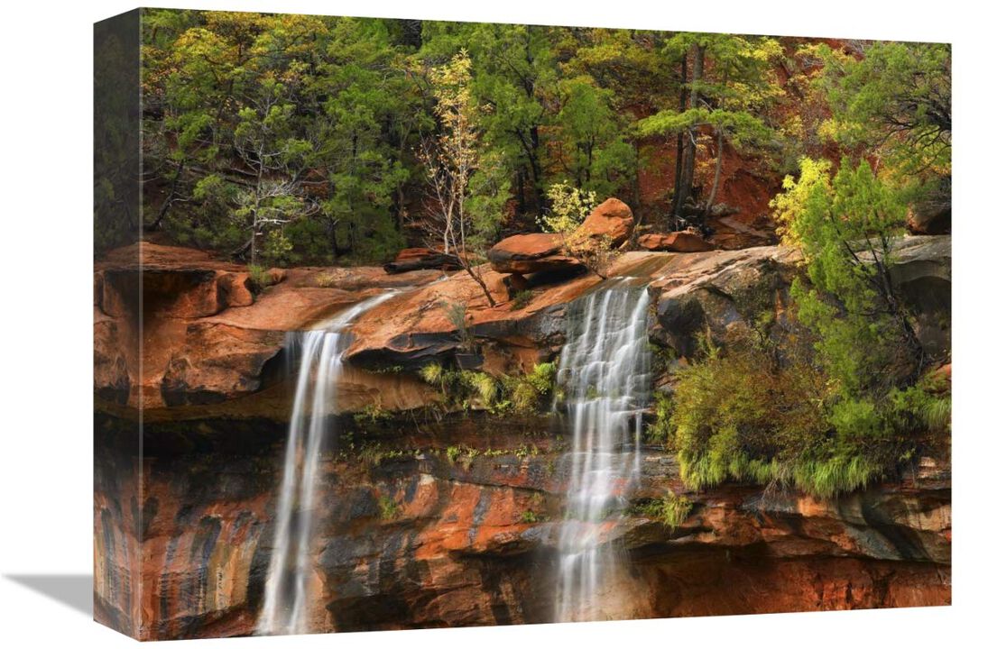 Cascades tumbling 110 feet at Emerald Pools, Zion National Park, Utah-Canvas Art-16x12