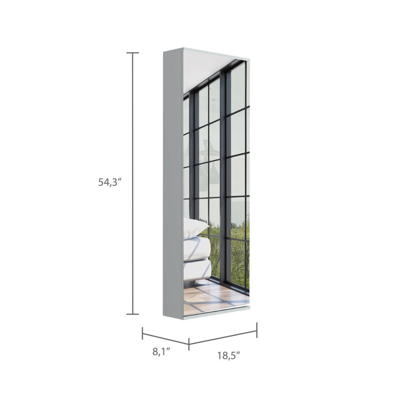 Leto Wall Mounted Shoe Rack With Mirror, Single Door, Capacity For Ten Shoes - White