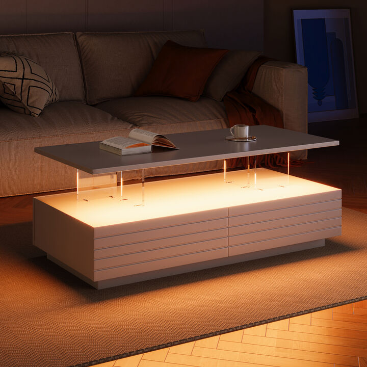 Merax Modern Rectangular Coffee Table with LED Lights