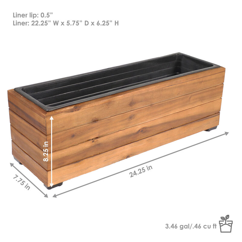 Sunnydaze Acacia Rectangle Planter Box with Plastic Liner