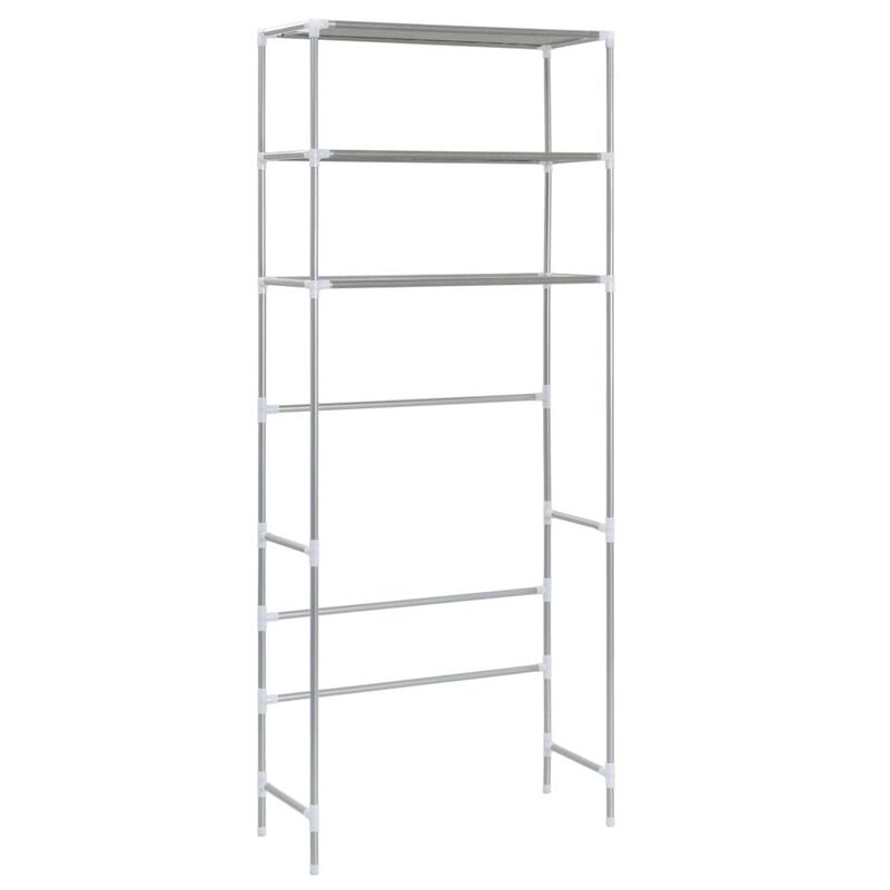 3 Tier Storage Rack, Over Laundry Machine Style, Silver Steel, Fabric - Benzara