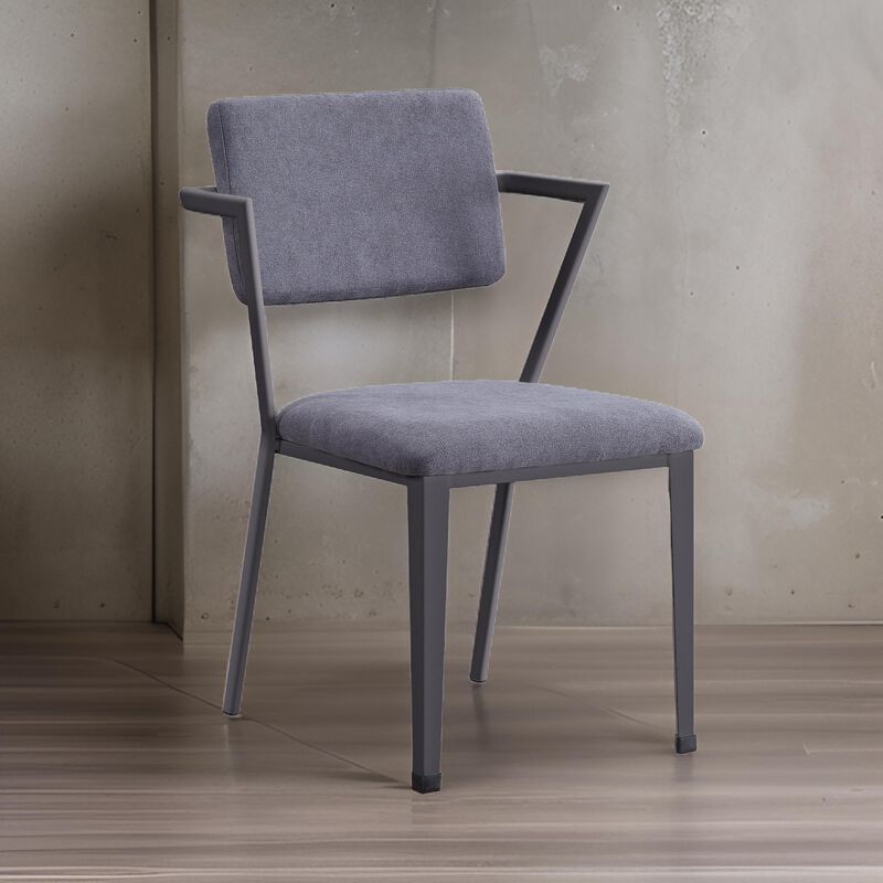 Metal Chair with Fabric Upholstered Seat and Back, Gray - Benzara