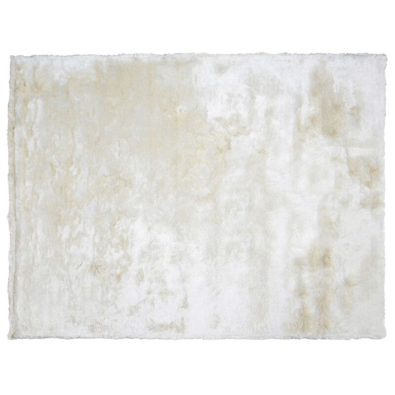 Vittorio 8 x 10 Handwoven Shag Area Rug, Polyester Cotton, Solid Ivory - Benzara