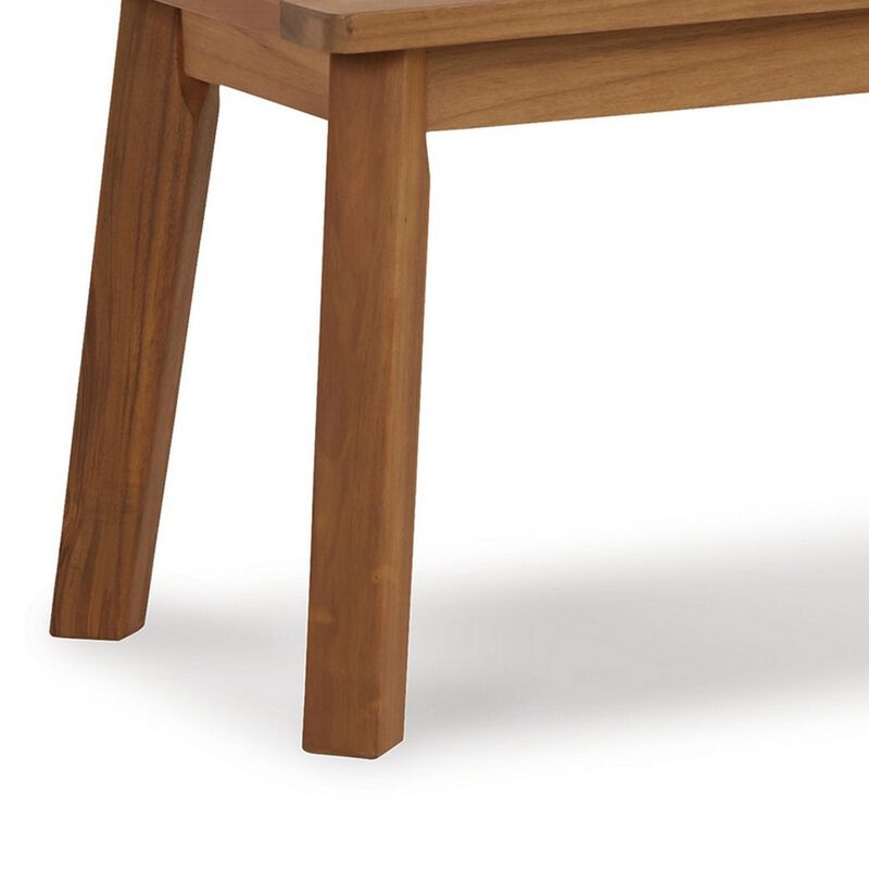 47 Inch Rectangular Bench, Natural Acacia Wood, Slatted Seat, Angled Legs-Benzara