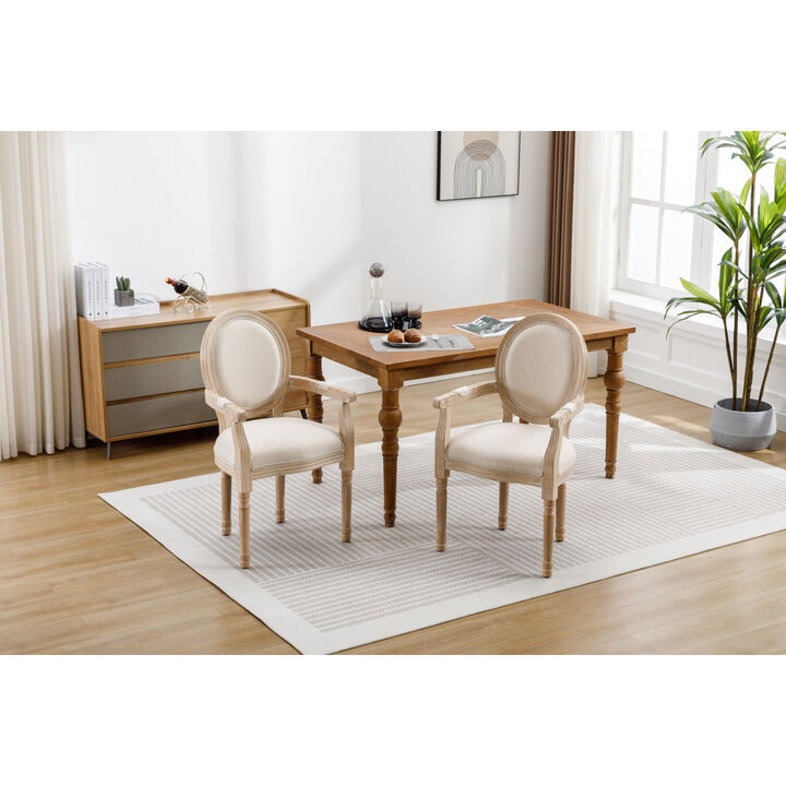 French Style Solid Wood Dining Chair, Set Of 2, Cream