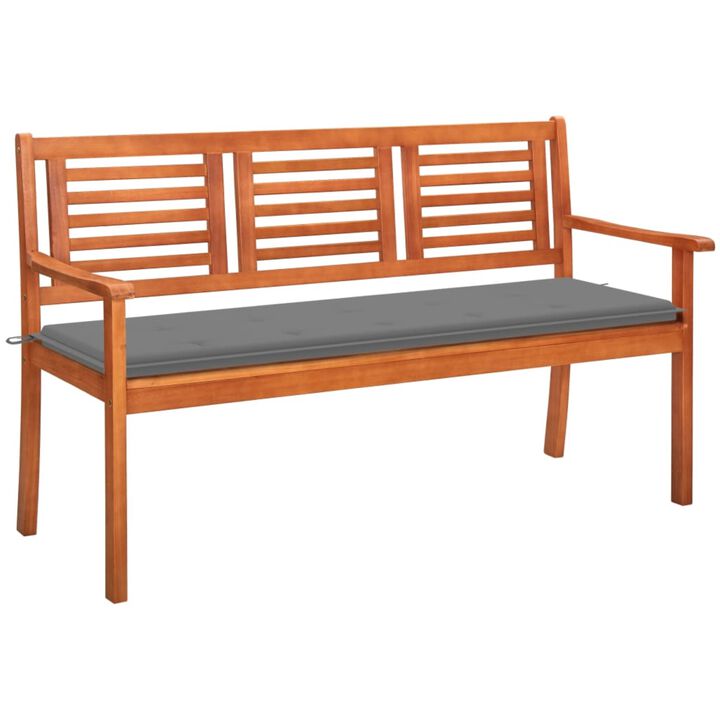 vidaXL 3-Seater Garden Bench with Cushion 59.1" Solid Eucalyptus Wood