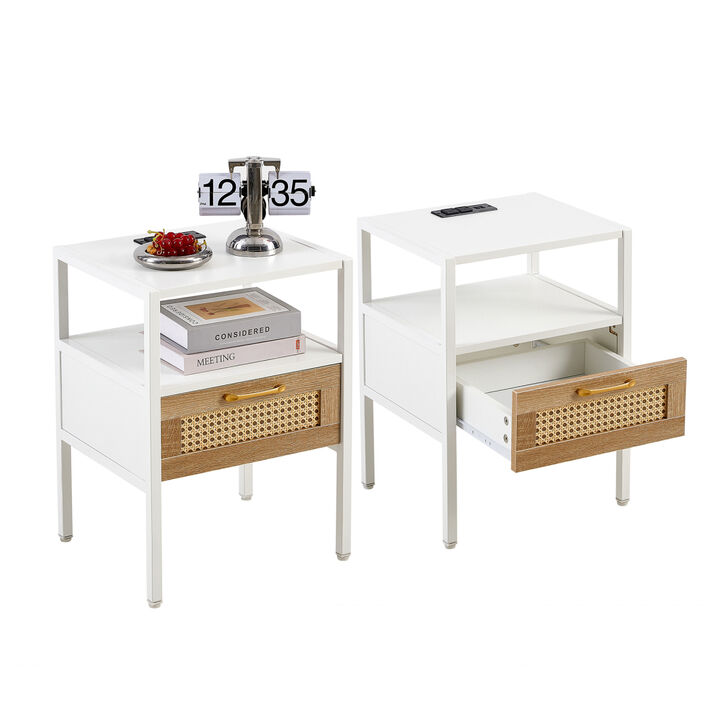 Streamdale Modern Rattan End Table with Power and USB Ports