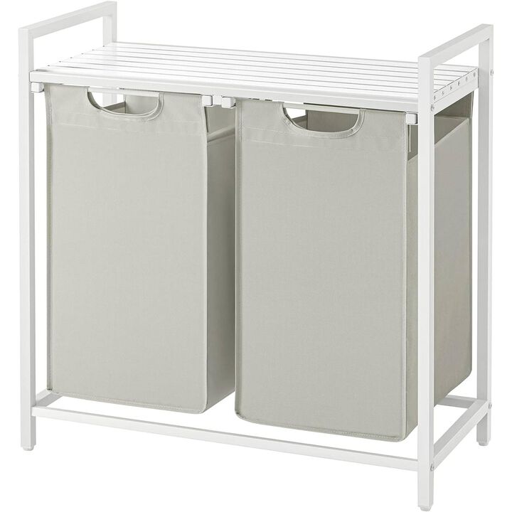 2-Basket Laundry Hamper Sorter With Removable Bags and Top Storage Shelf