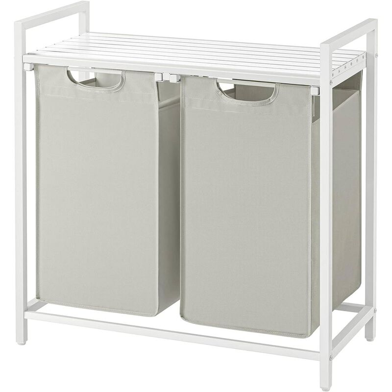 2-Basket Laundry Hamper Sorter With Removable Bags and Top Storage Shelf