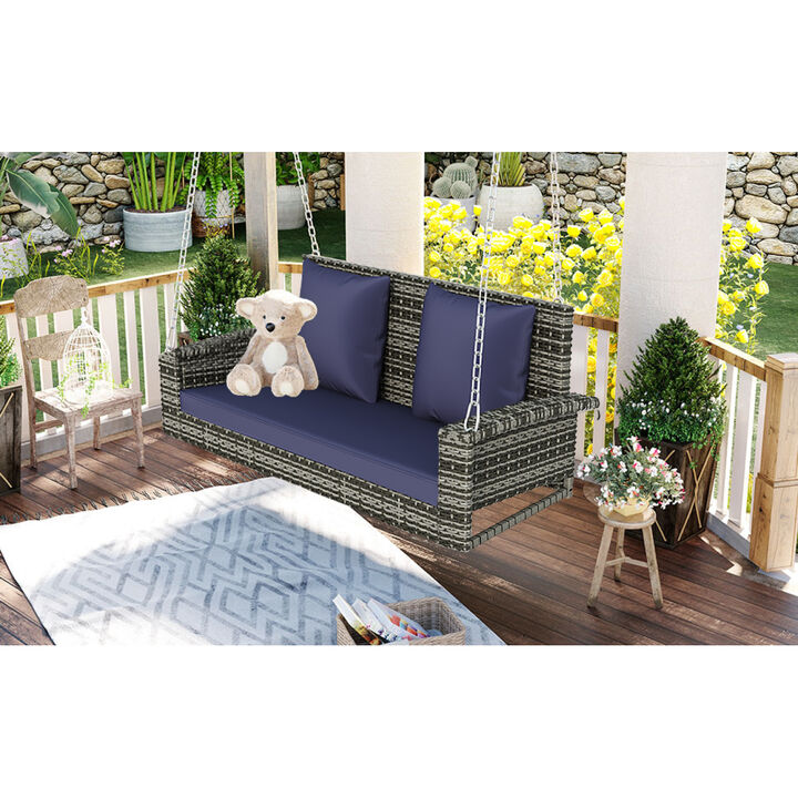 2-Person Wicker Hanging Porch Swing with Cushion